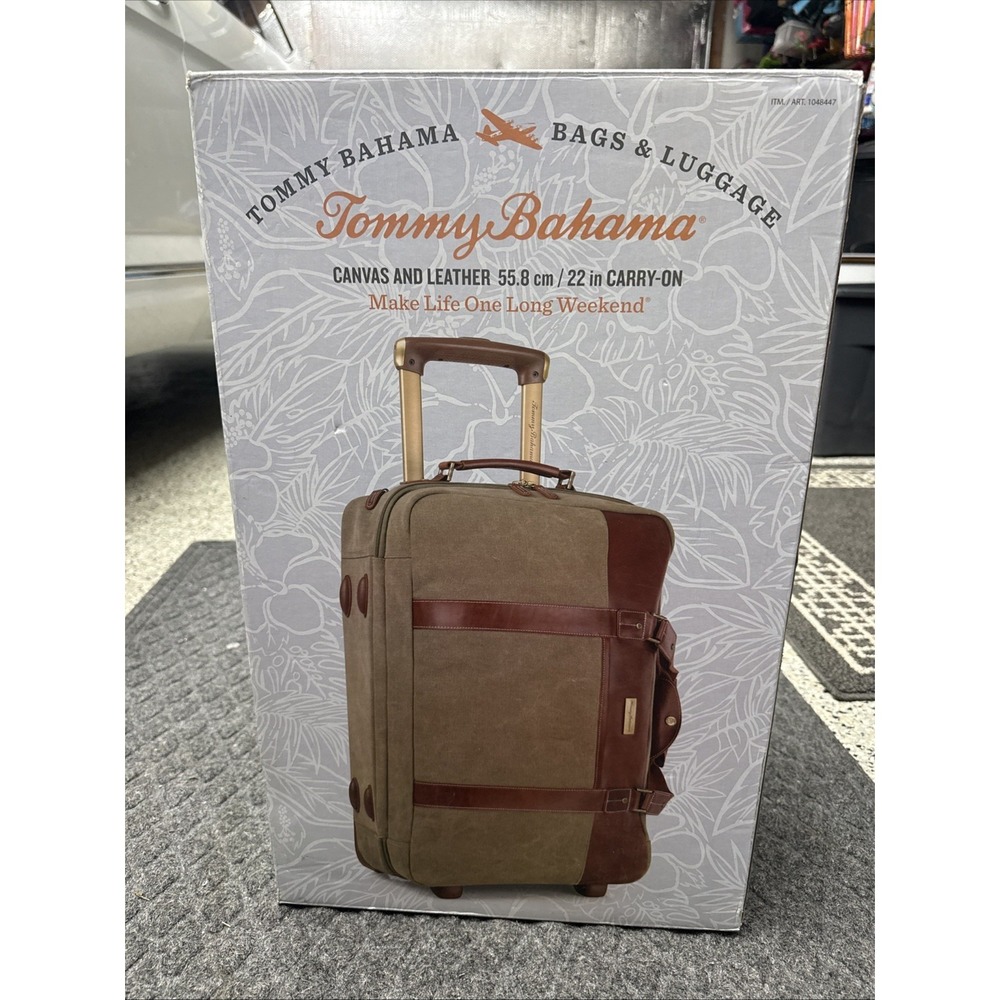 Tommy Bahama Leather‎ & Canvas Rolling Duffel Bag Luggage Open Box NEW WITH TAGS